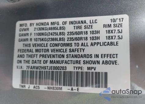 2018 Honda Cr-V Touring from USA, damaged, VIN 7FARW2H97JE000203